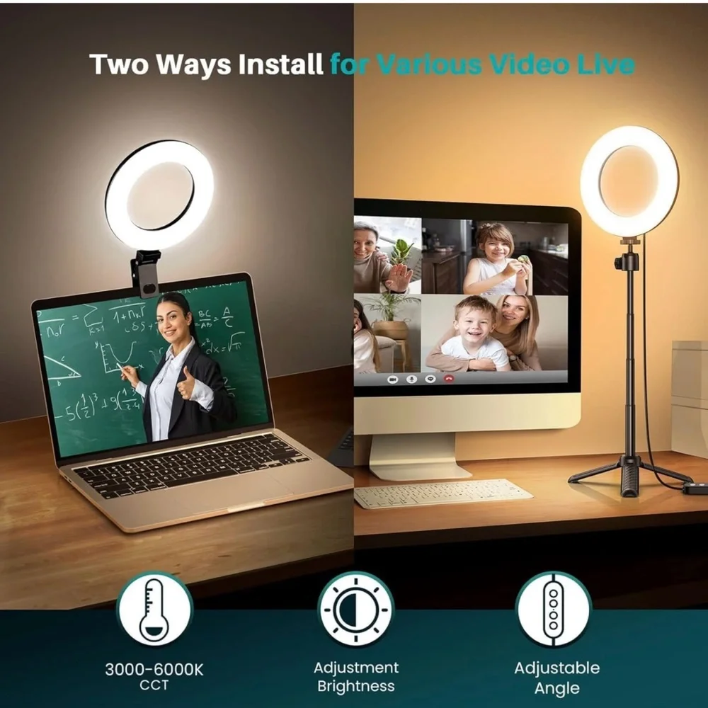 Weilisi 6.5'' Ring Light w/Adjustable Tripod,3 Light Modes Conference Lighting